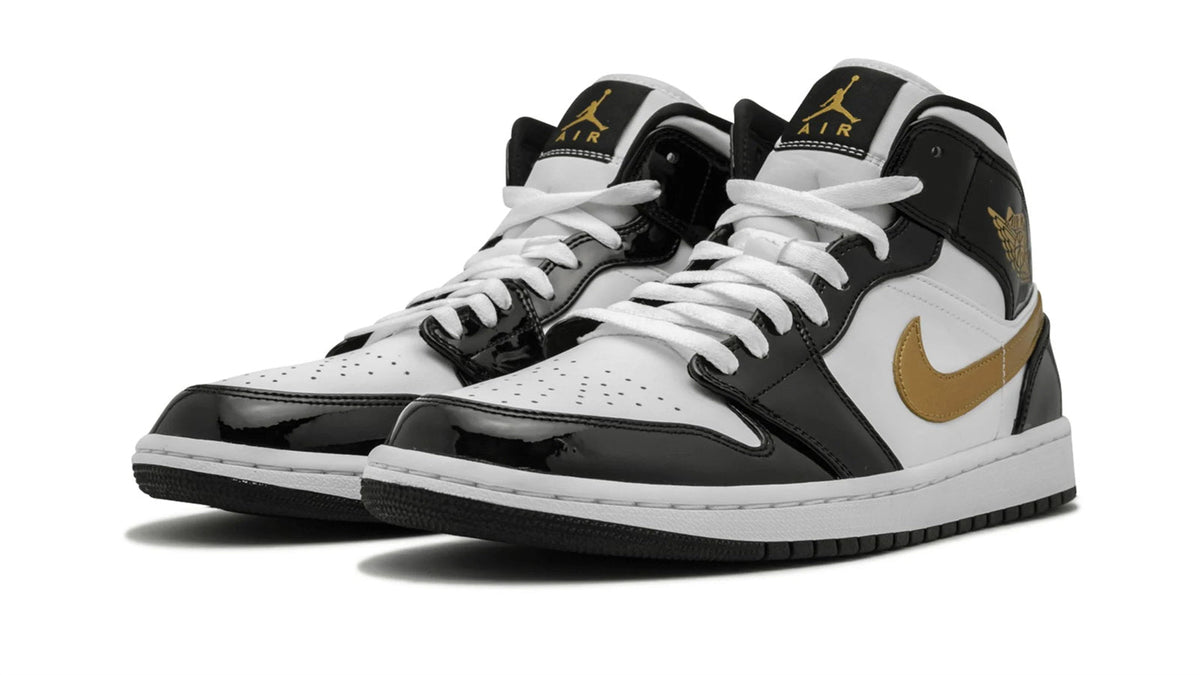 Air Jordan 1 Mid SE "Black Gold Patent Leather" sneaker product image 2 | Foot Spikes