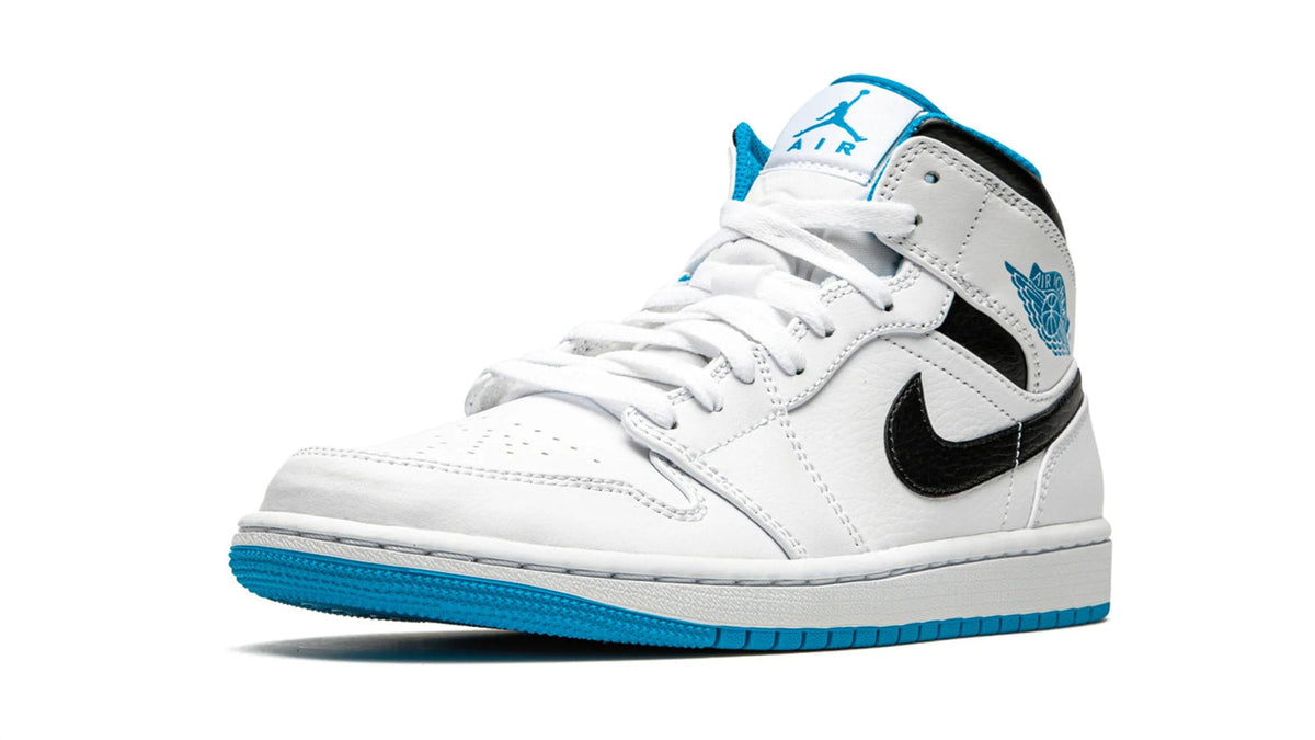 Air Jordan 1 Mid "White / Laser Blue" sneaker product image 3 | Foot Spikes