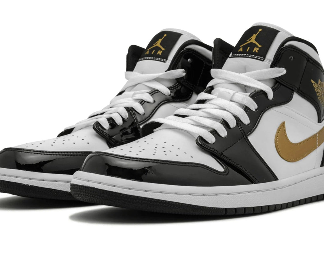 Air Jordan 1 Mid SE "Black Gold Patent Leather" sneaker product image 2 | Foot Spikes