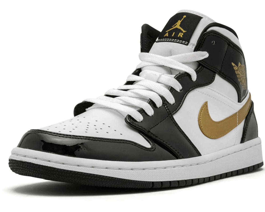 Air Jordan 1 Mid SE "Black Gold Patent Leather" sneaker product image 3 | Foot Spikes