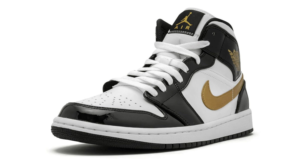 Air Jordan 1 Mid SE "Black Gold Patent Leather" sneaker product image 3 | Foot Spikes