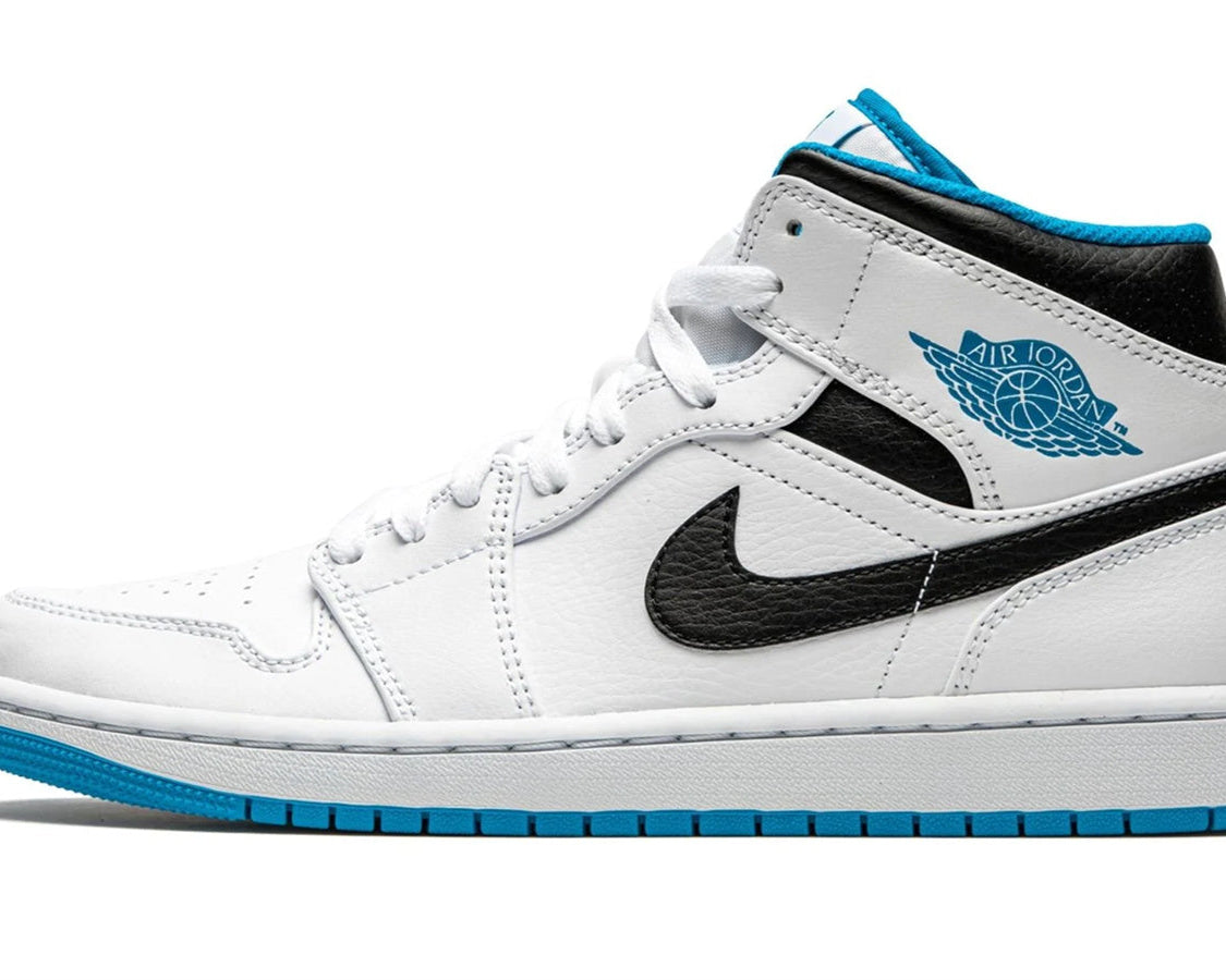 Air Jordan 1 Mid "White / Laser Blue" sneaker product image 1 | Foot Spikes