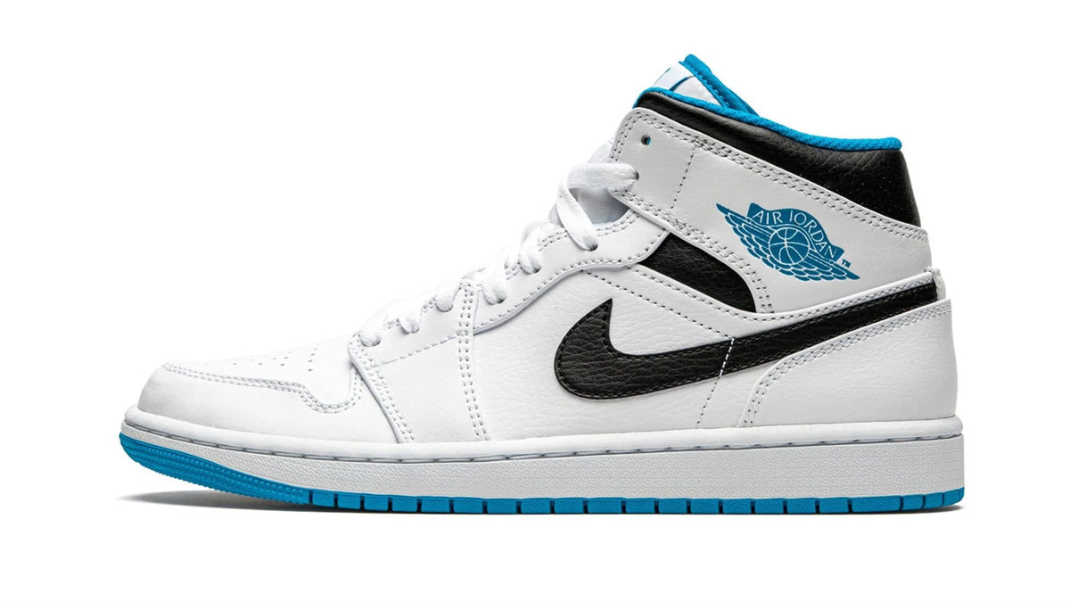 Air Jordan 1 Mid "White / Laser Blue" sneaker product image 1 | Foot Spikes