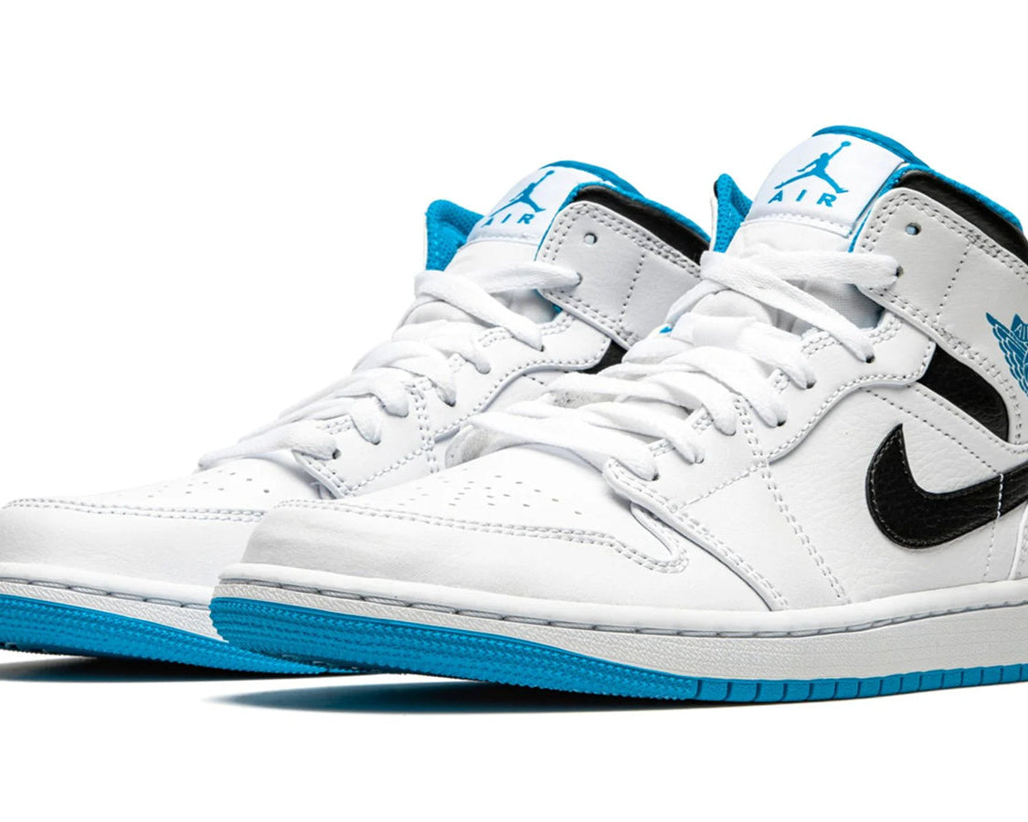 Air Jordan 1 Mid "White / Laser Blue" sneaker product image 2 | Foot Spikes