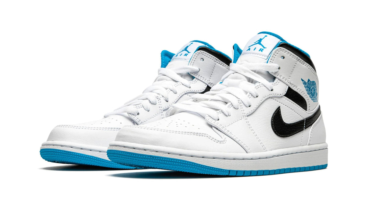Air Jordan 1 Mid "White / Laser Blue" sneaker product image 2 | Foot Spikes