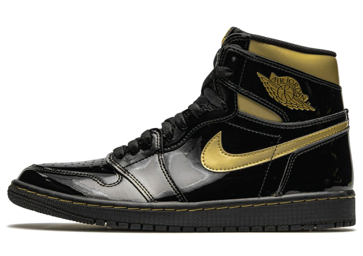 Air Jordan 1 High OG Patent Black Gold sneaker product image 1 | Foot Spikes