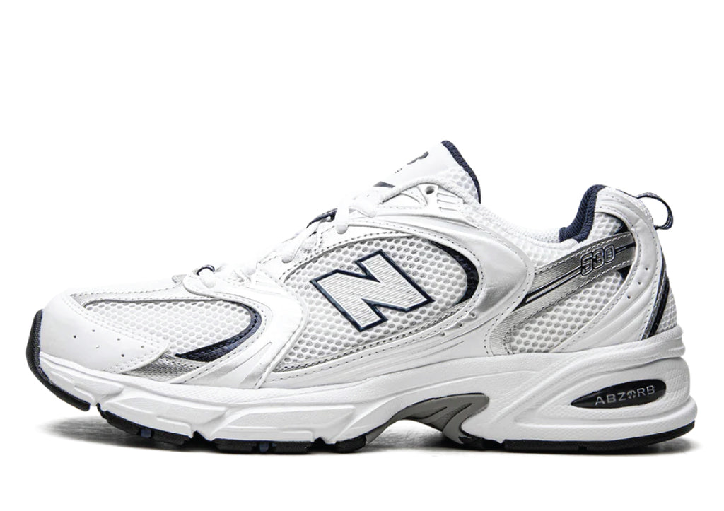New Balance 530 White / Silver / Navy sneaker product image 1 | Foot Spikes